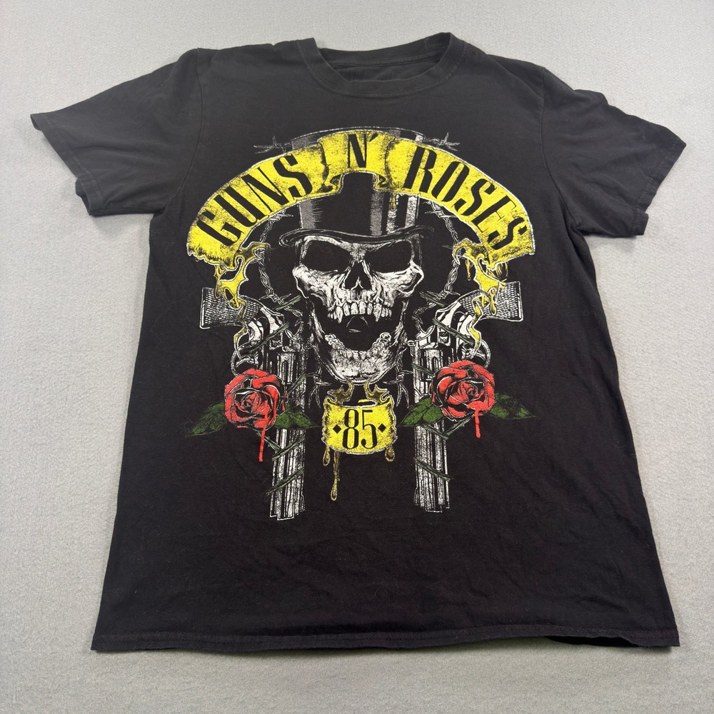 Guns N Roses Mens Graphic T-Shirt Black Skull Roses Band Tee Size M